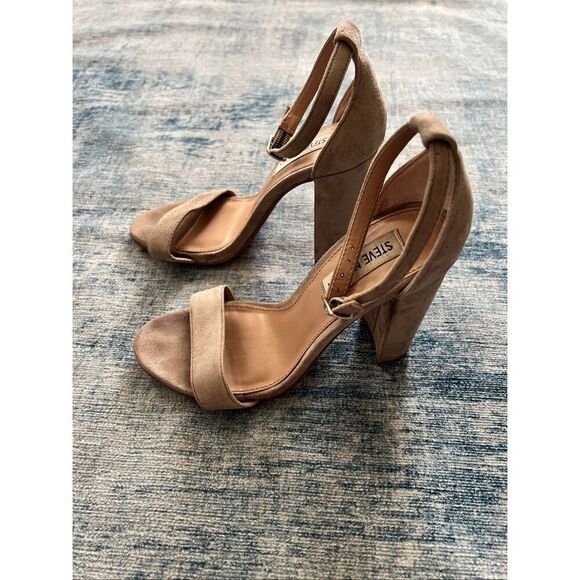 Steve Madden Beige Carrson High Heel Ankle Strap Block Heel Sandal Size 6 - Picture 4 of 8